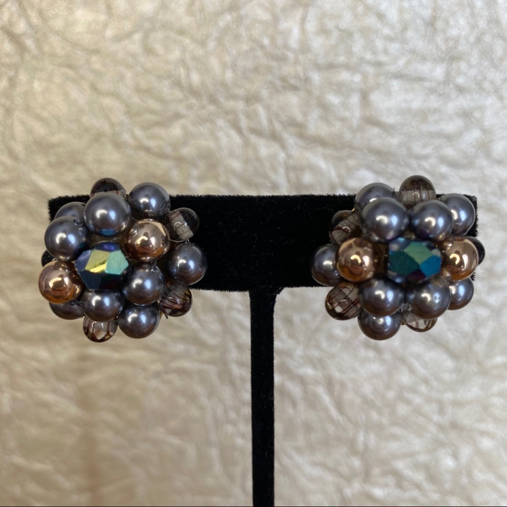 Vintage Japan Slate+ Burst Clip On Earrings